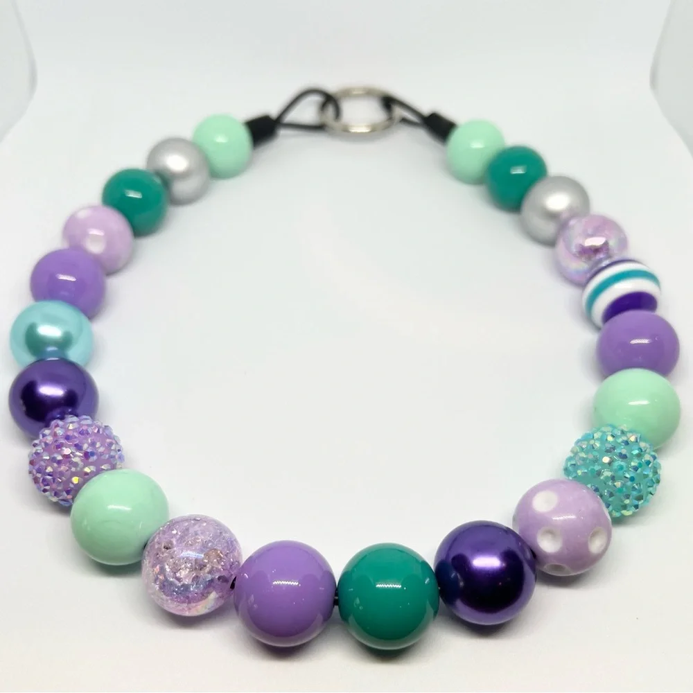 Mermaid Sparkle Beaded Dog Collar Necklace Size Medium/Large Purple & Teal Green